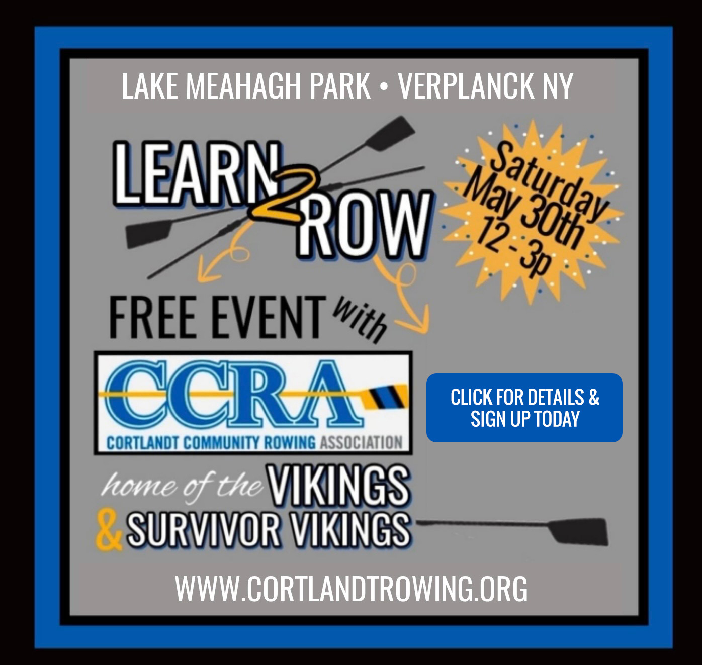 Free Learn 2 Row event with CCRA. Saturday, May 30th from 12pm-3pm. Click for to Sign Up